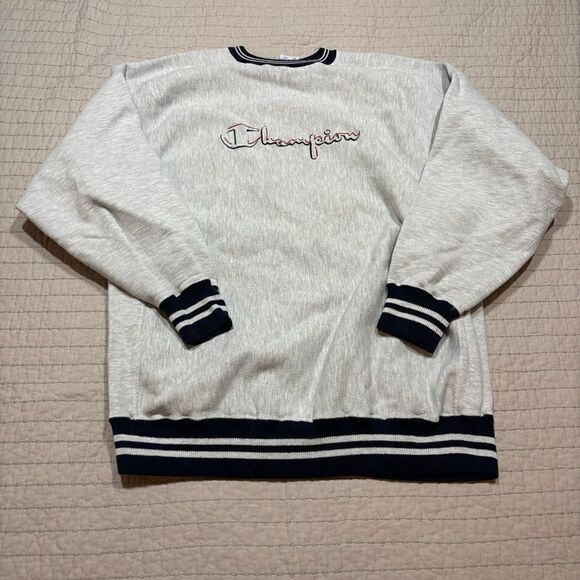 Champion Reverse Weave Sweatshirt Men’s XXL Gray Spellout Big Logo Crew Neck - Picture 1 of 10